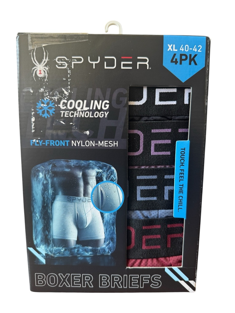 Spyder Men’s 4-Pack Boxer Briefs - Black with Blue, Purple, Red Accents